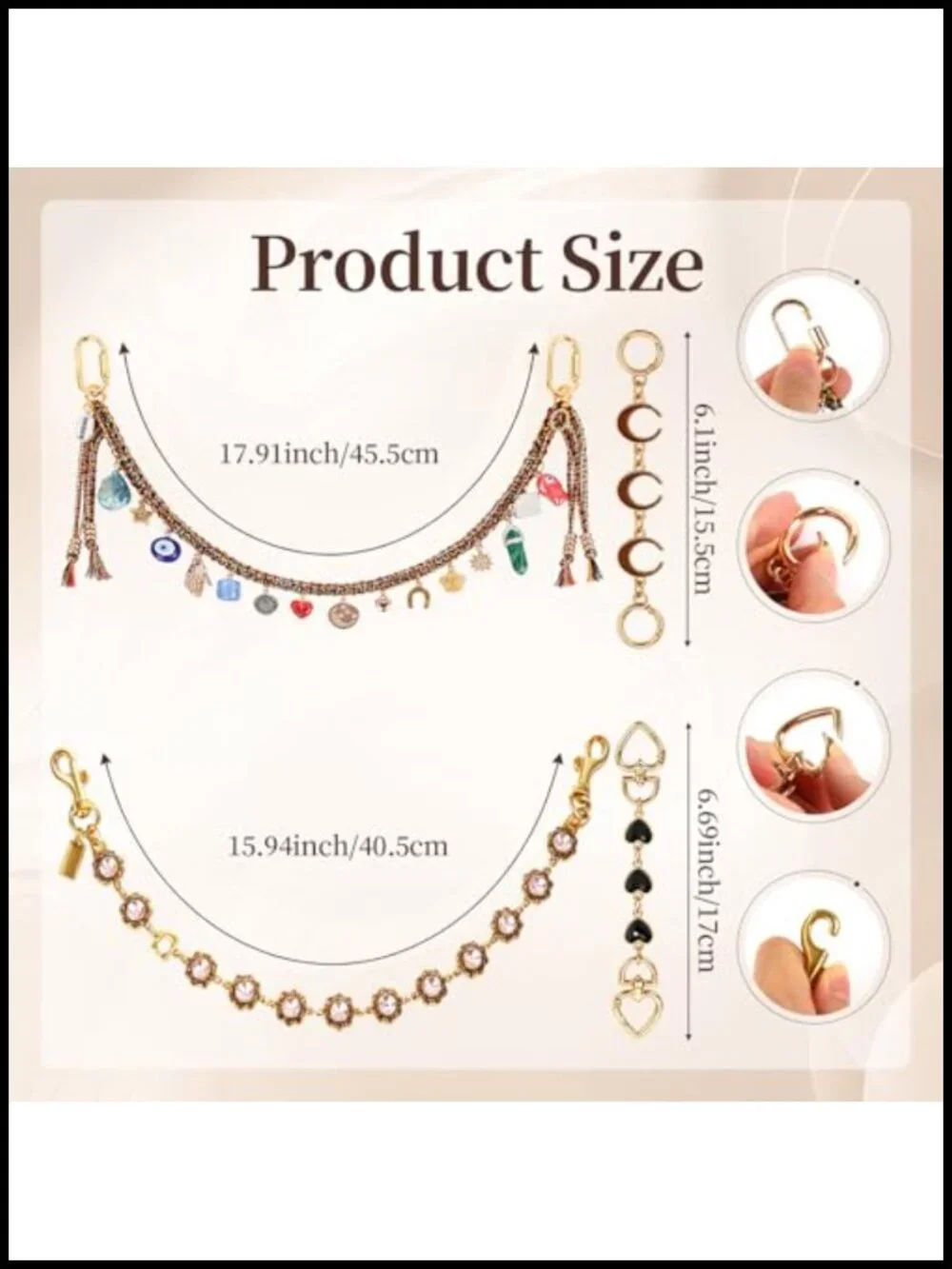 4-Pack Bag Chain Charm Purse Extender Keychain Set